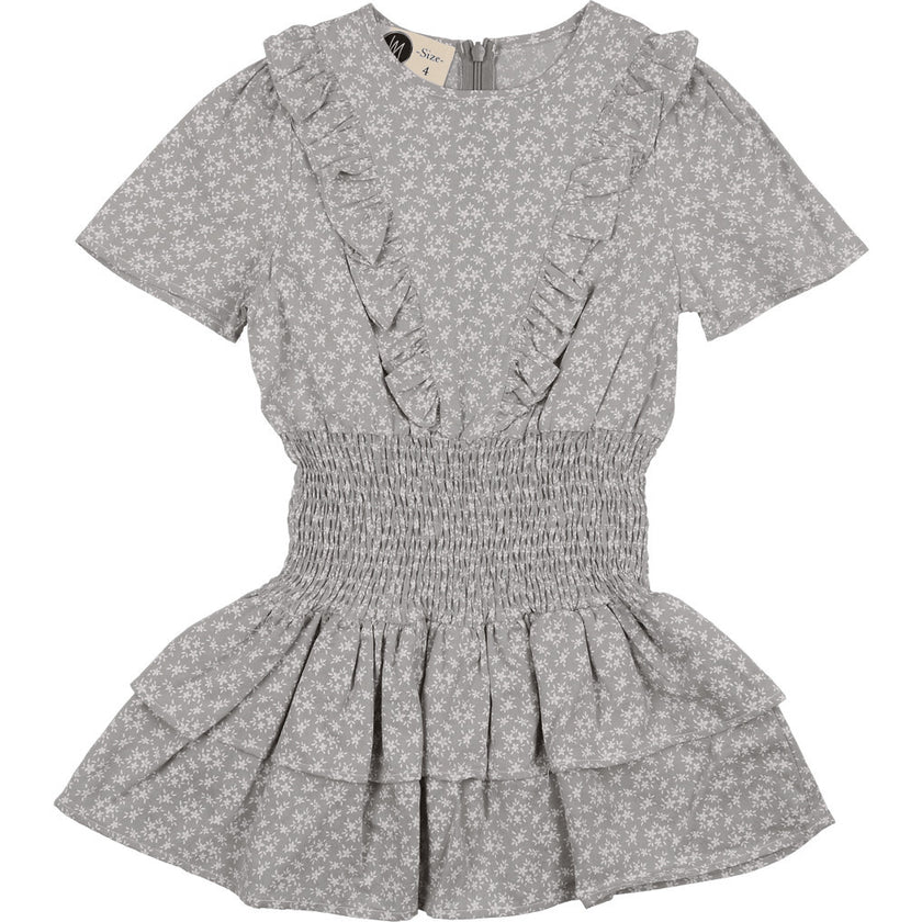 Textured Floral Short Sleeve  Dress, Grey