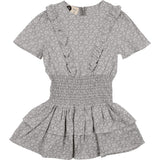 Textured Floral Short Sleeve  Dress, Grey