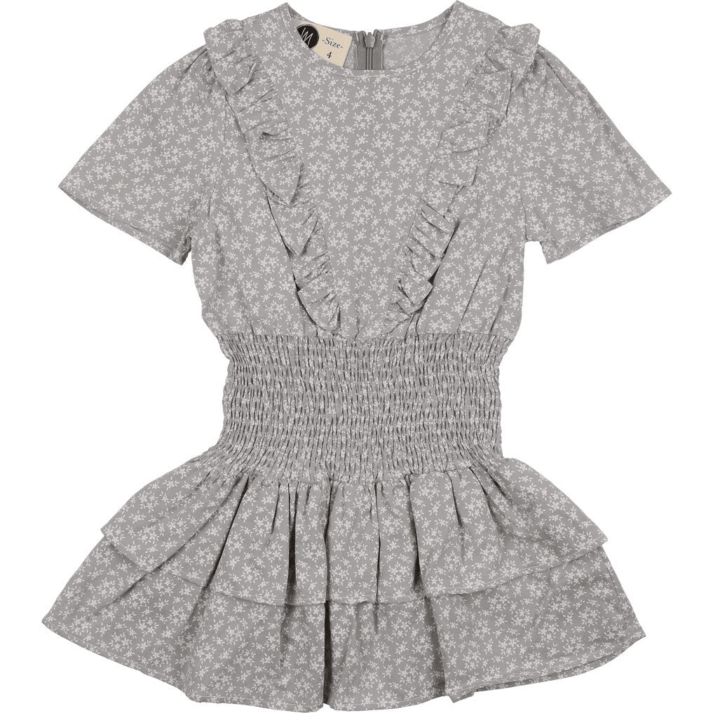 Textured Floral Short Sleeve  Dress, Grey