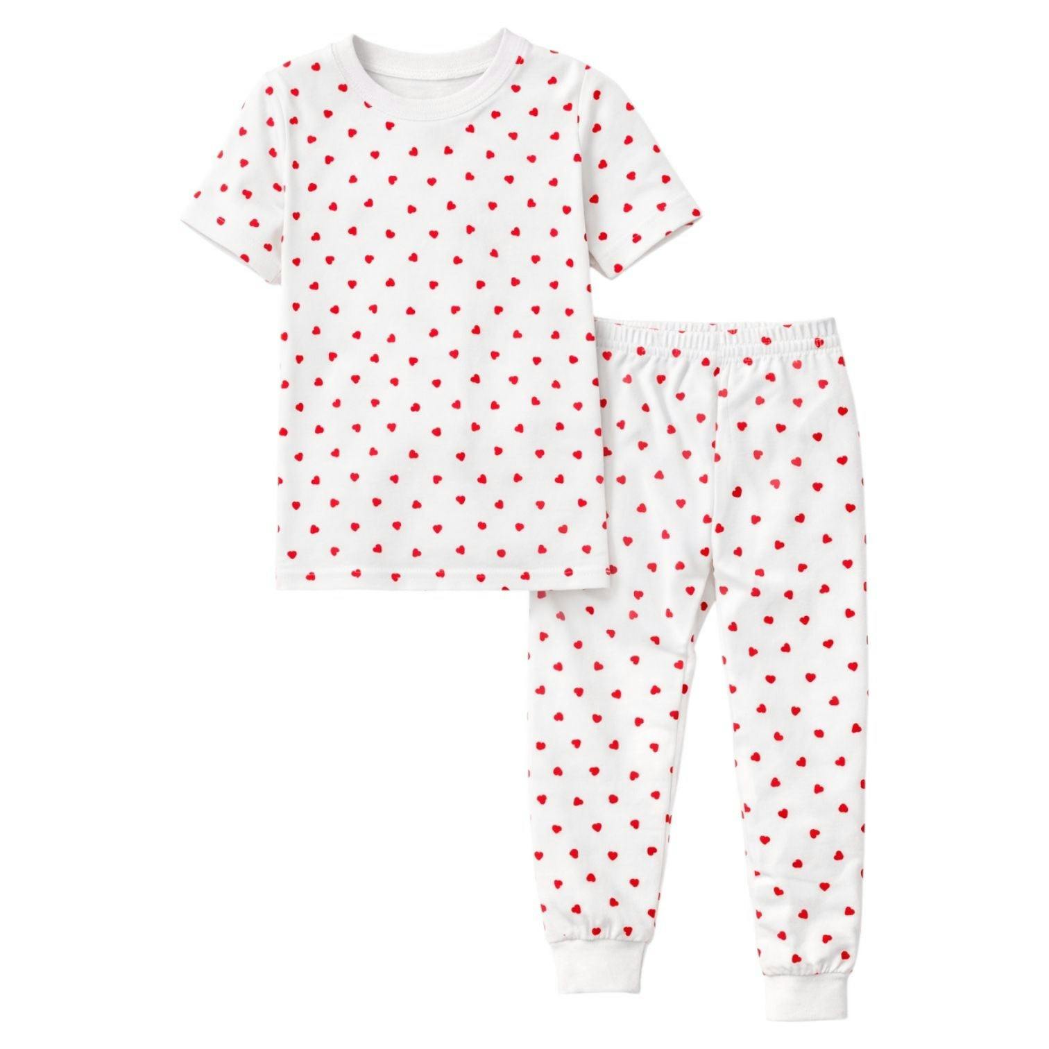 and Toddlers Girls Hearts Shorts Sleeve Snug Fitted Soft Pajamas Set