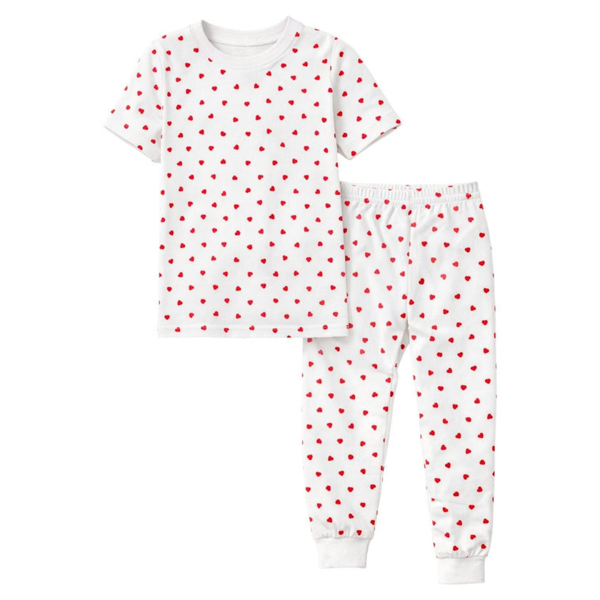 Kids and Toddlers Girls Hearts Shorts Sleeve Snug Fitted Soft Pajamas Set