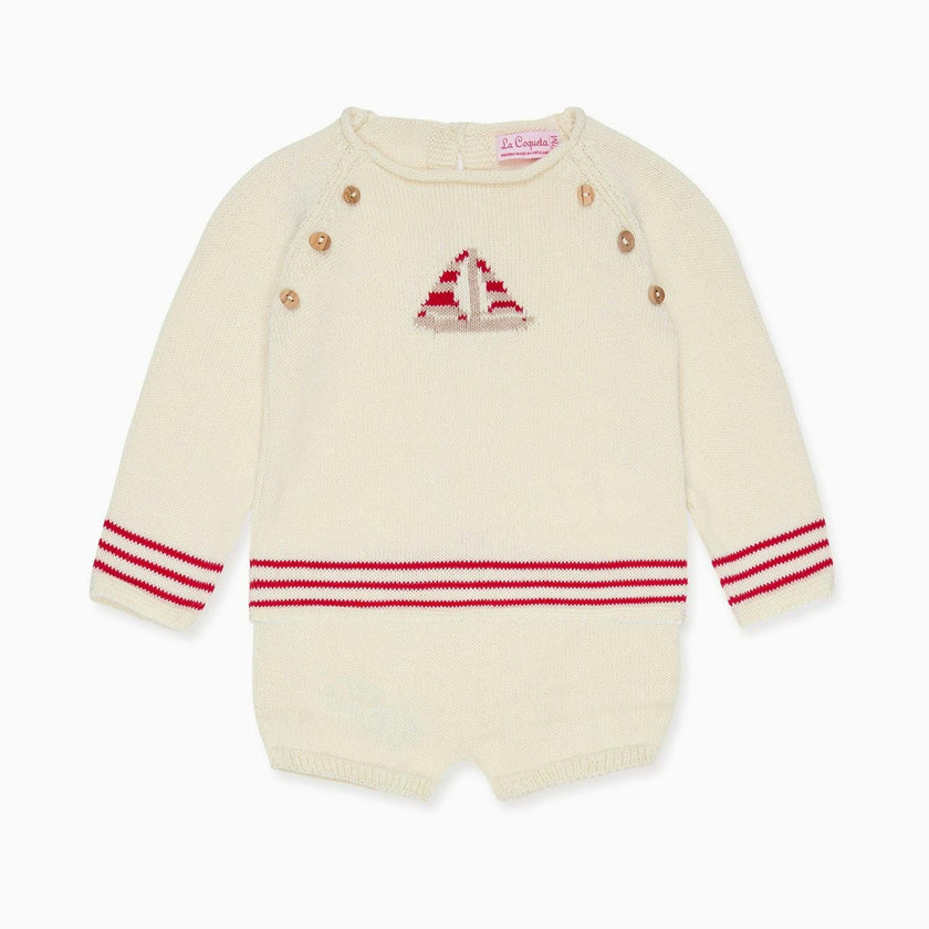 Red Stripe Ancla Cotton Baby Knitted Set