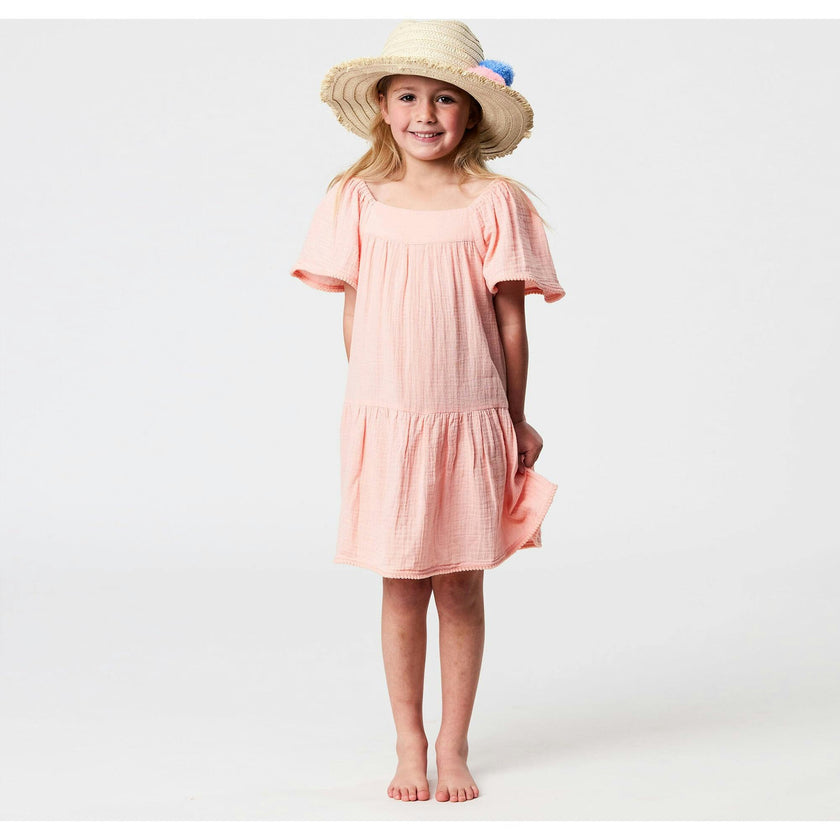 Peach Flutter Sleeve Beach Dress