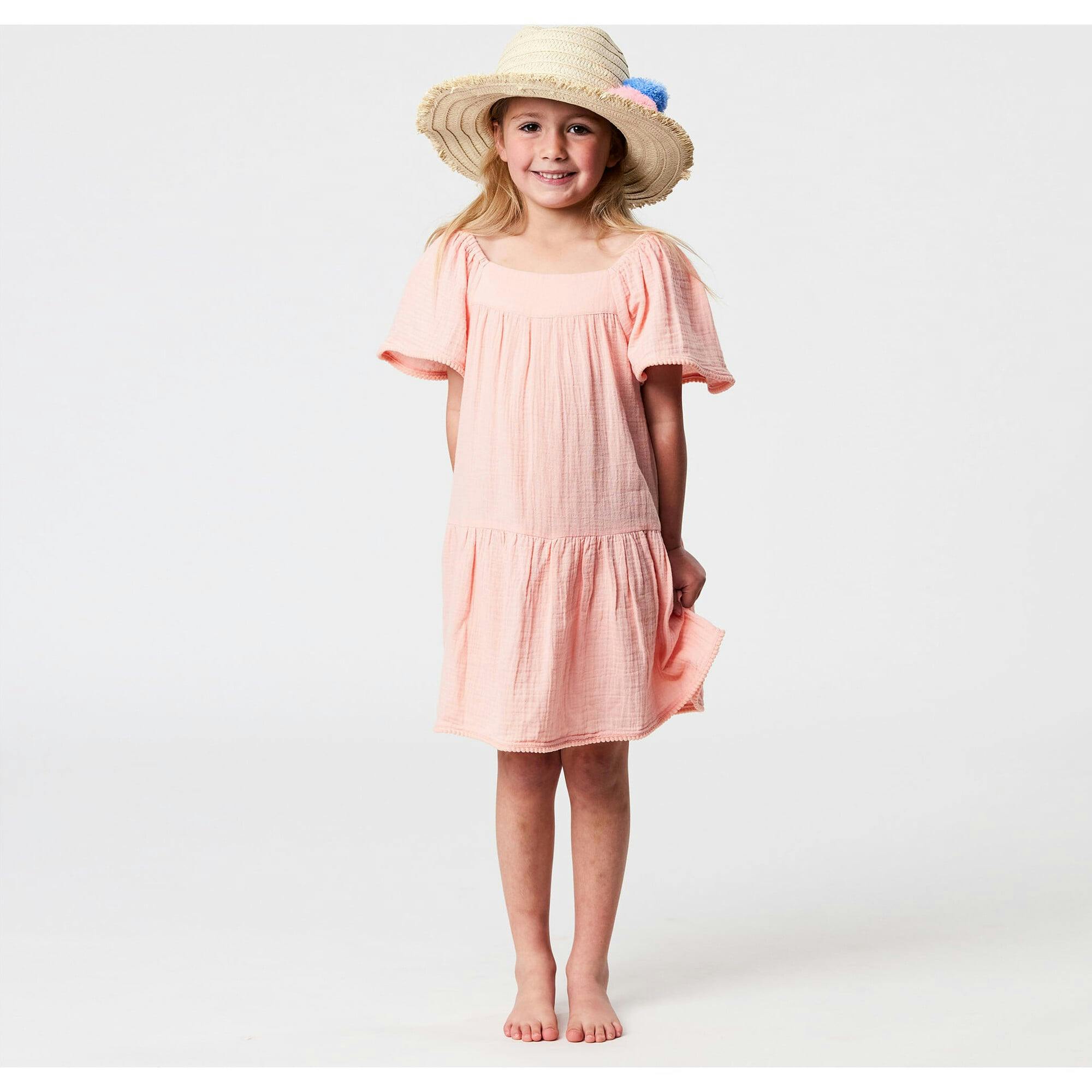 Peach Flutter Sleeve Beach Dress