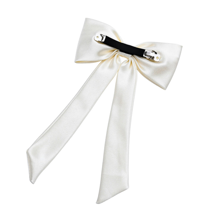 Ivory Satin Long Tail Hair Clip