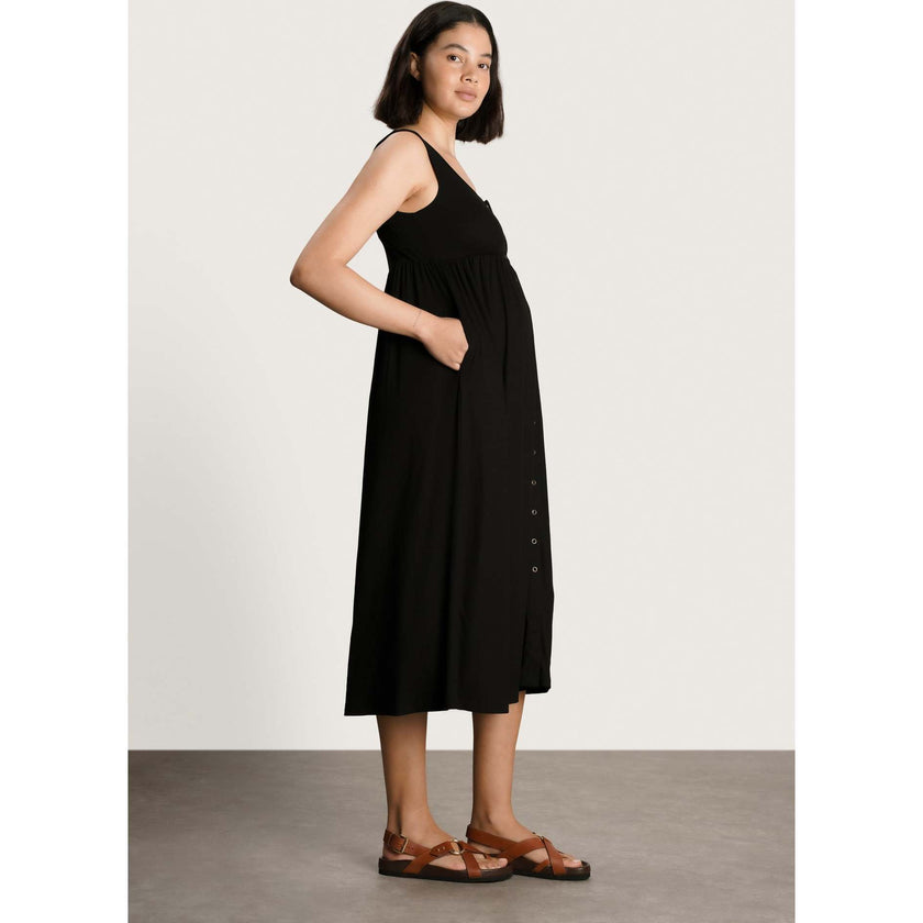Women's Maternity Ribbed Modal Henley Dress, Black