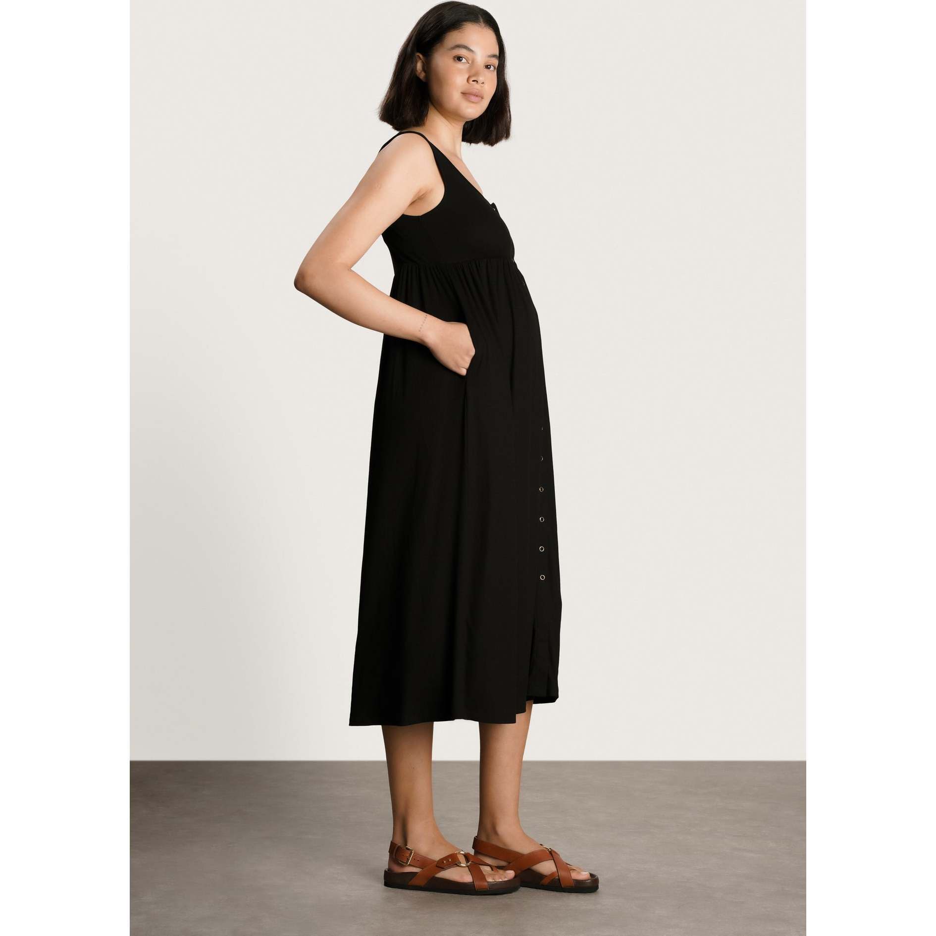 Women's Maternity Ribbed Modal Henley Dress, Black