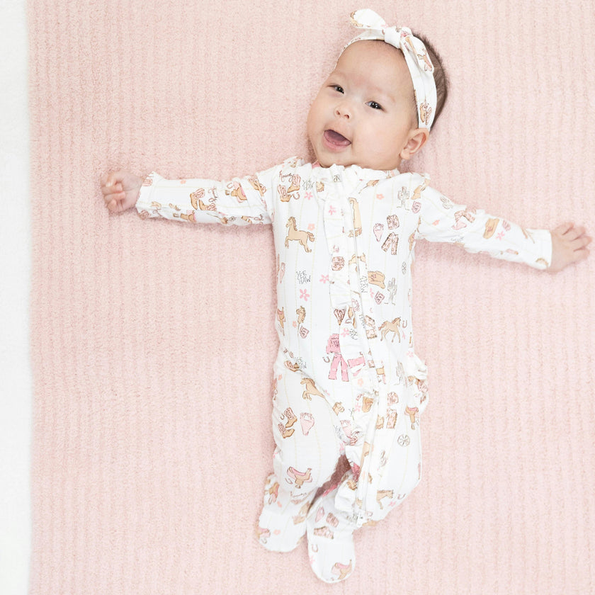 Cowgirl Nursery - 2 Way Ruffle Front Zipper Footie