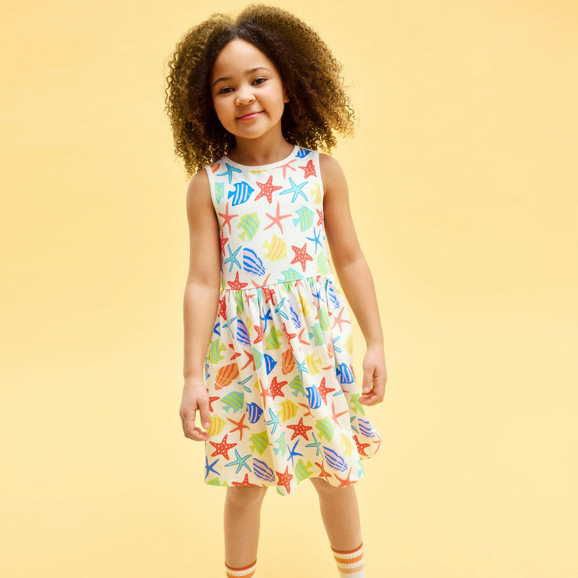 Clearance kids cross-back tank dress in under the sea