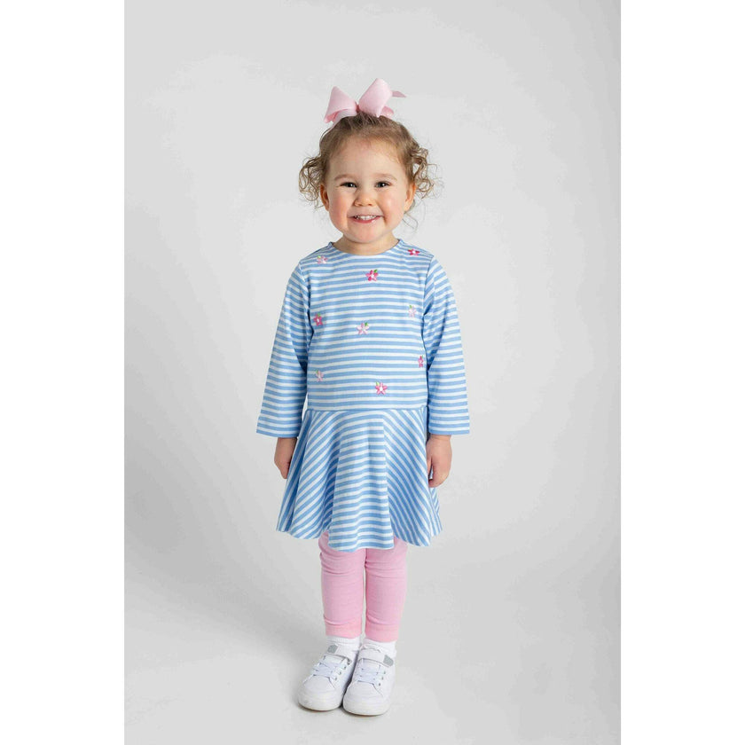 Stripe Knit Dress With Embroidered Flowers