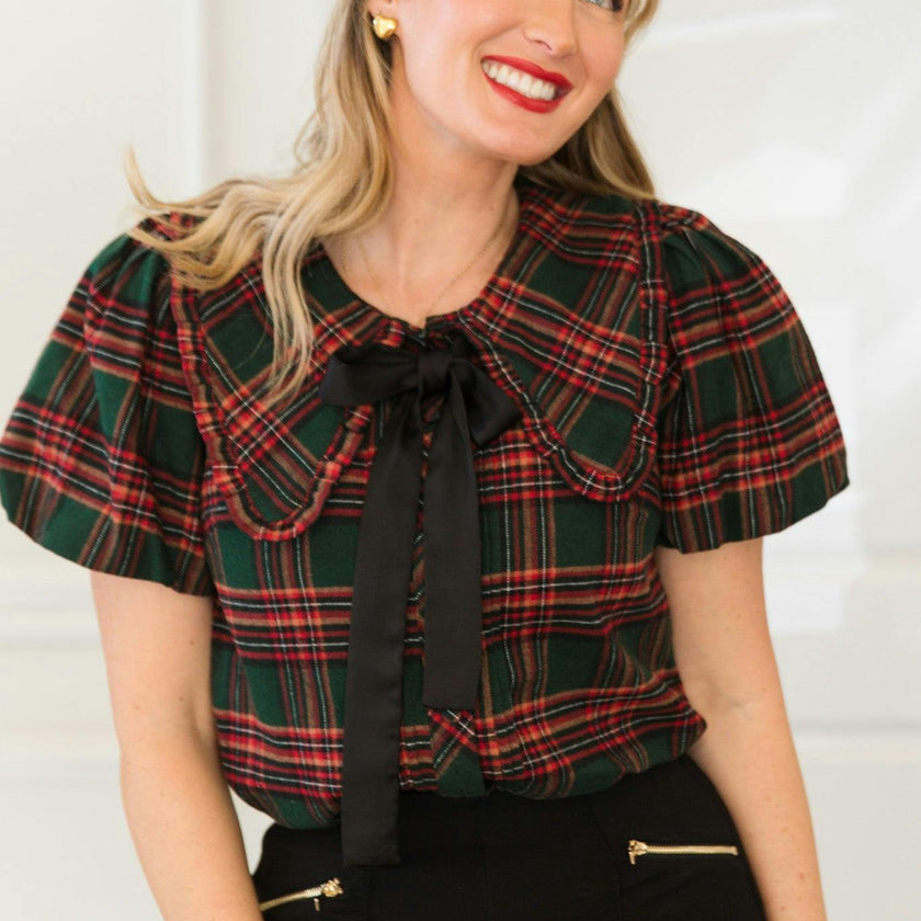 Andrea Blouse in Evergreen Plaid
