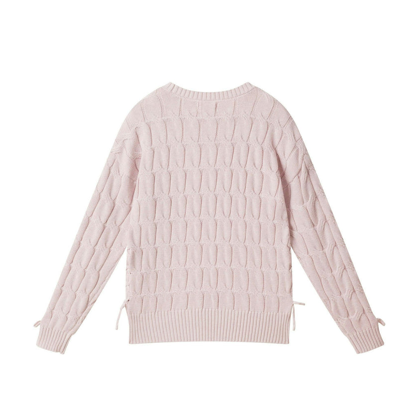 Tween (7-18) Girls Cable Knit Sweater | Lace-Up Details