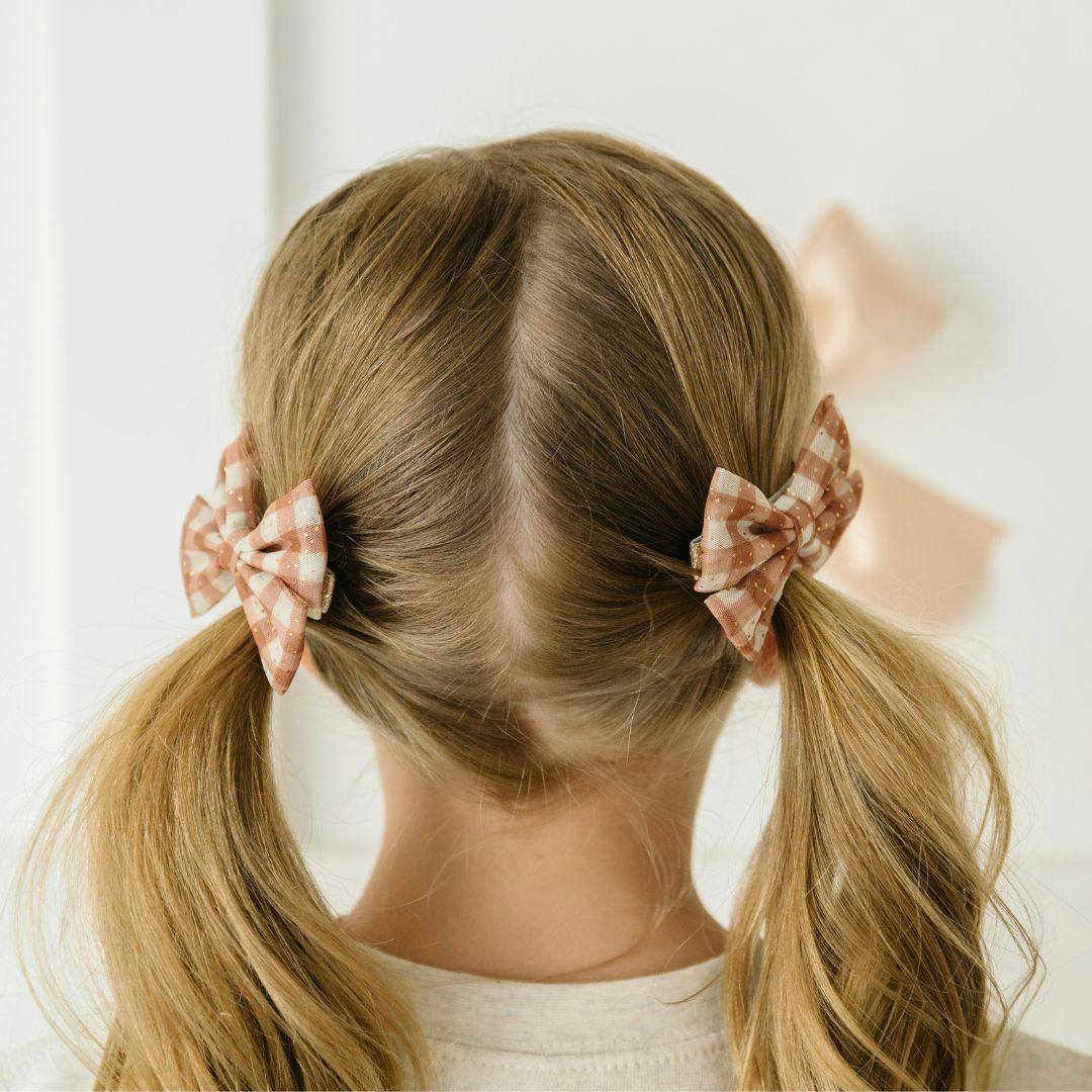 Gingham Printed Tulle Bow Clip Set