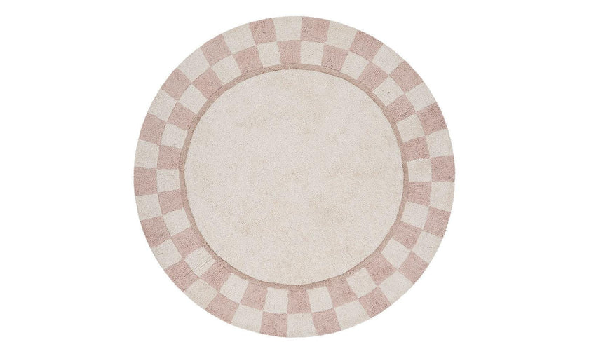 Checkered Charm Washable Round Organic Cotton Rug