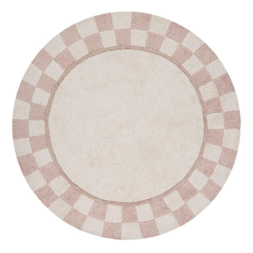 Checkered Charm Washable Round Organic Cotton Rug