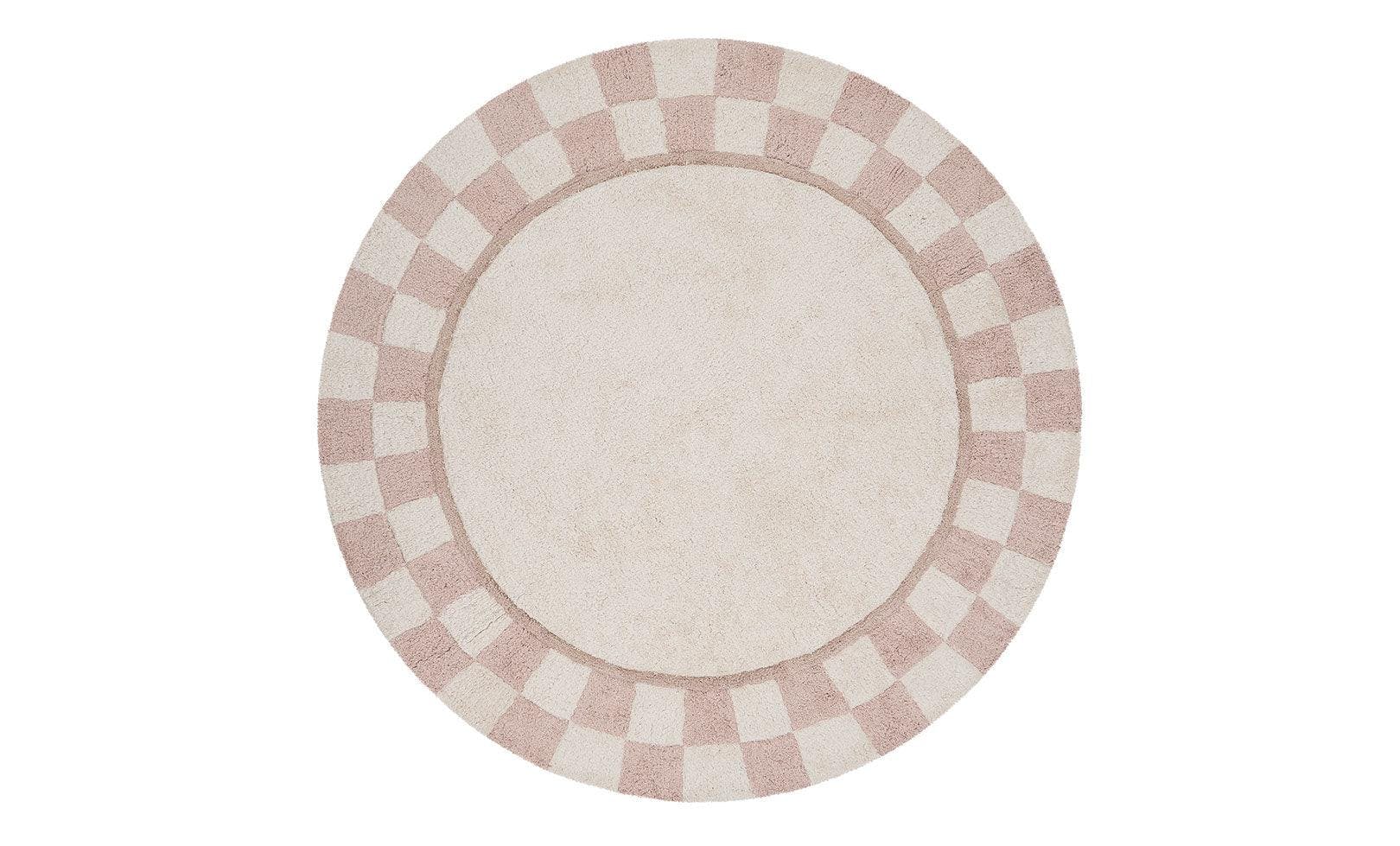 Checkered Charm Washable Round Organic Cotton Rug