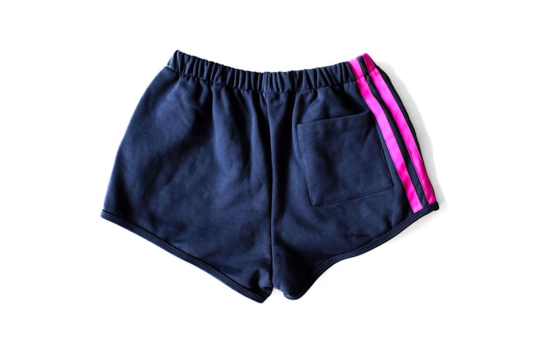 Adult Sweat Shorts in Navy with Magenta Stripes