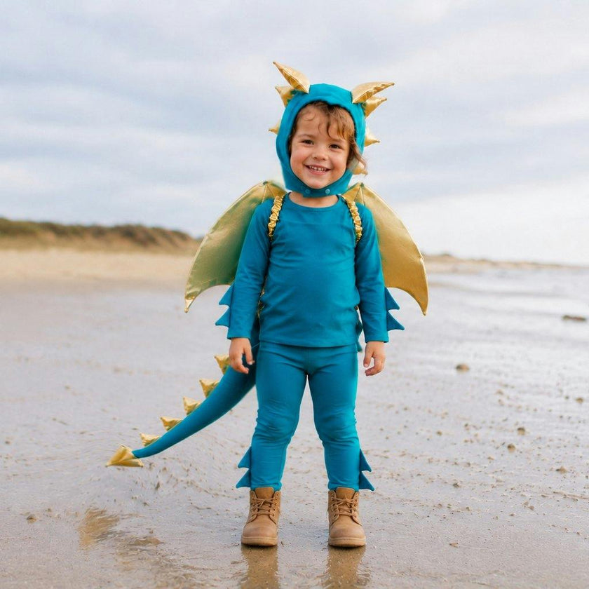 Jade Blue and Gold Dragon Costume