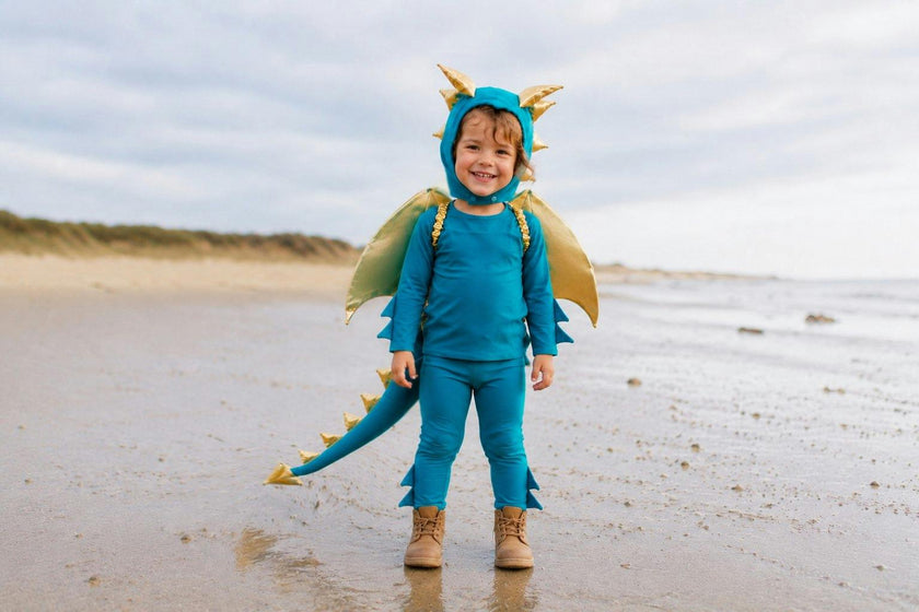 Jade Blue and Gold Dragon Costume