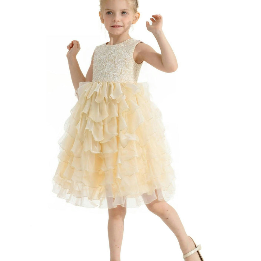 Gold Leah Layered Tulle Dress