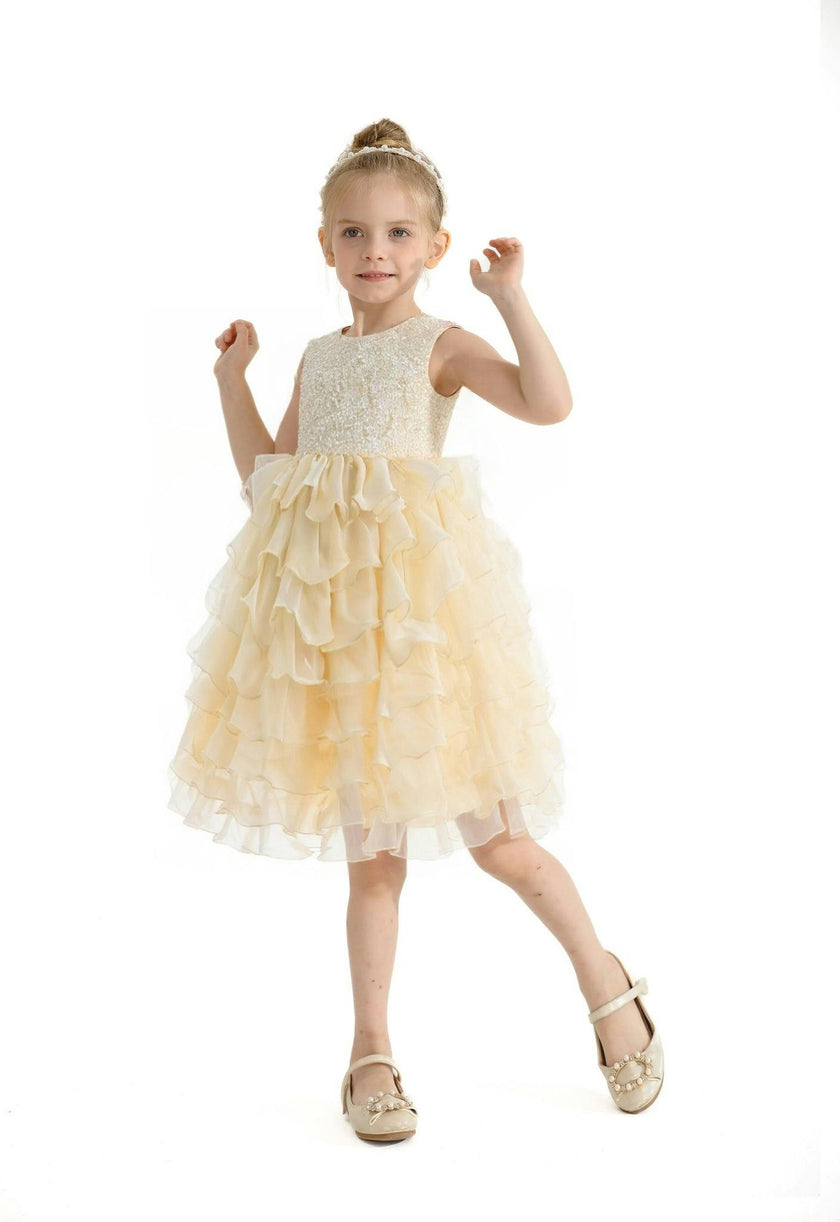 Gold Leah Layered Tulle Dress
