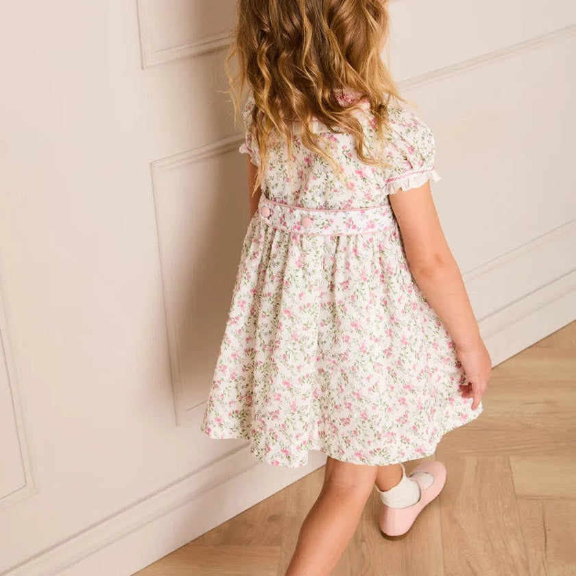 Alice Floral Double Breasted Hand Smocked Dress in Pink (12mths- 10yrs)