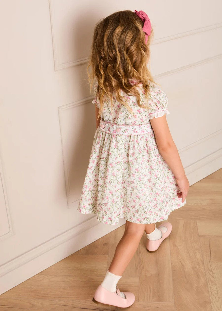 Alice Floral Double Breasted Hand Smocked Dress in Pink (12mths- 10yrs)