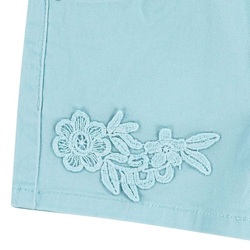 Teal Blue Embroidered Shorts