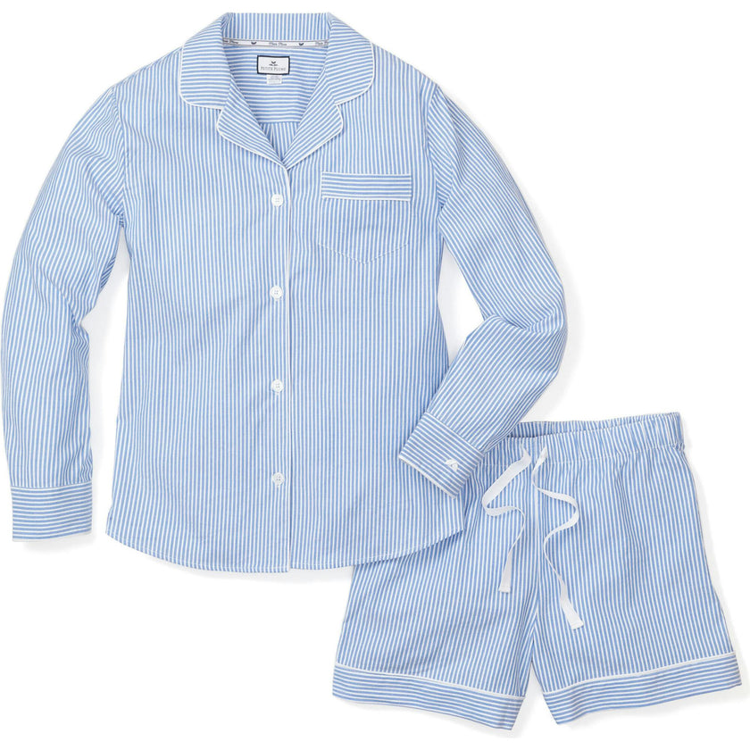 Women's Twill Long Sleeve Short Set in French Blue Heritage Stripe