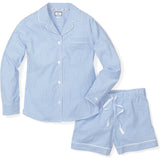 Women's Twill Long Sleeve Short Set in French Blue Heritage Stripe