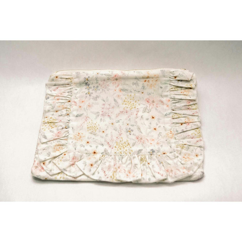 Dewdrop Meadow Timeless Floral Ruffle Zipper Pouch
