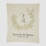 Custom Personalized Wedding Sustainable Knit Throw Blanket - Floral Crest