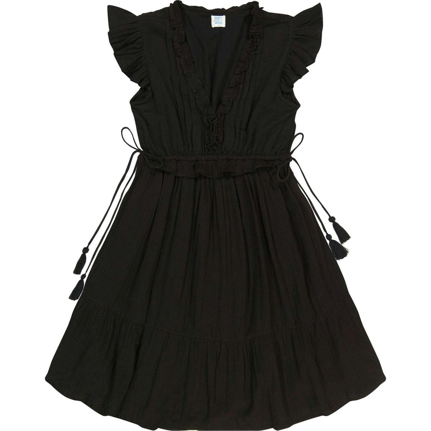 Women's Coralie Cotton Mini V-Neck Ruffle Sleeve Dress, Black