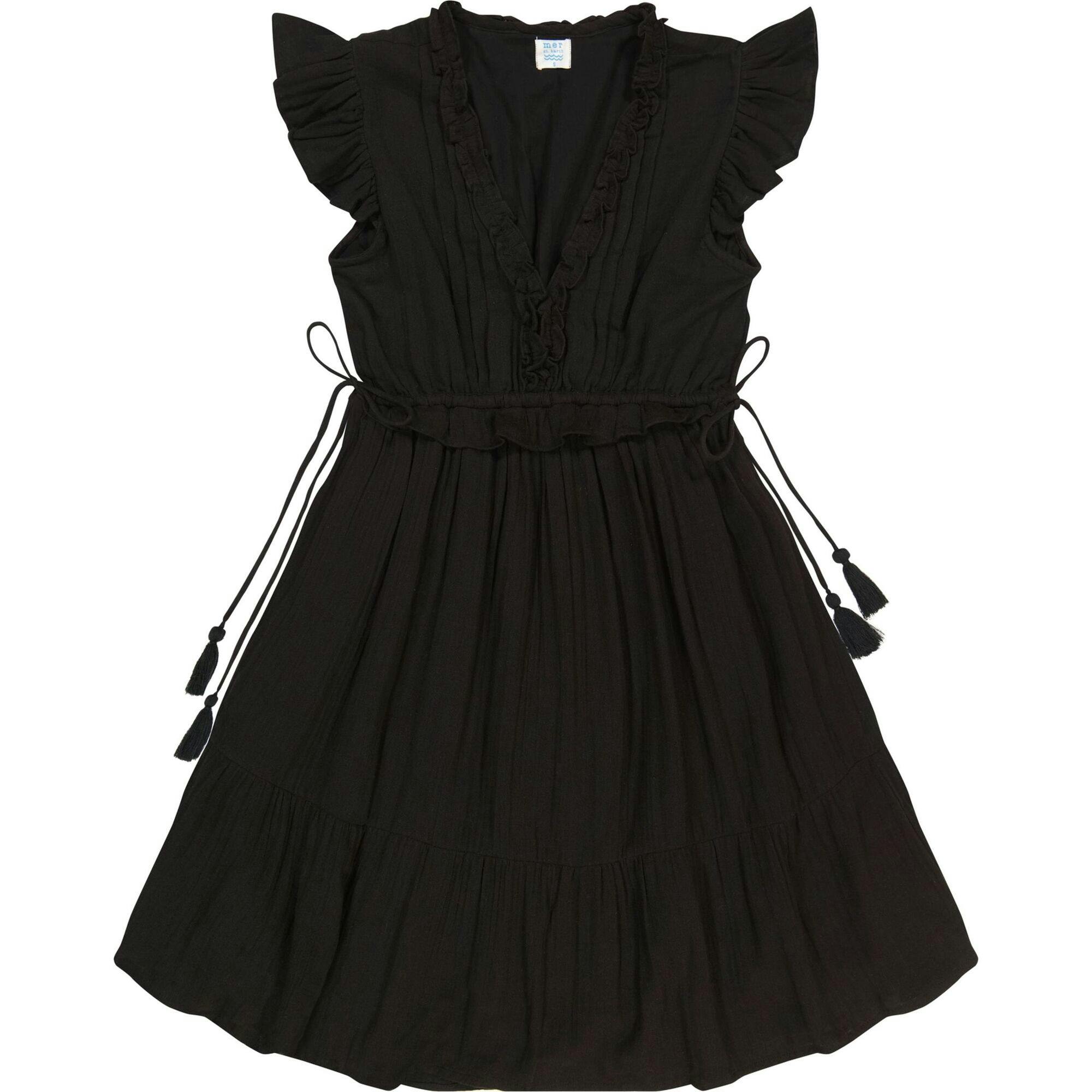 Women's Coralie Cotton Mini V-Neck Ruffle Sleeve Dress, Black