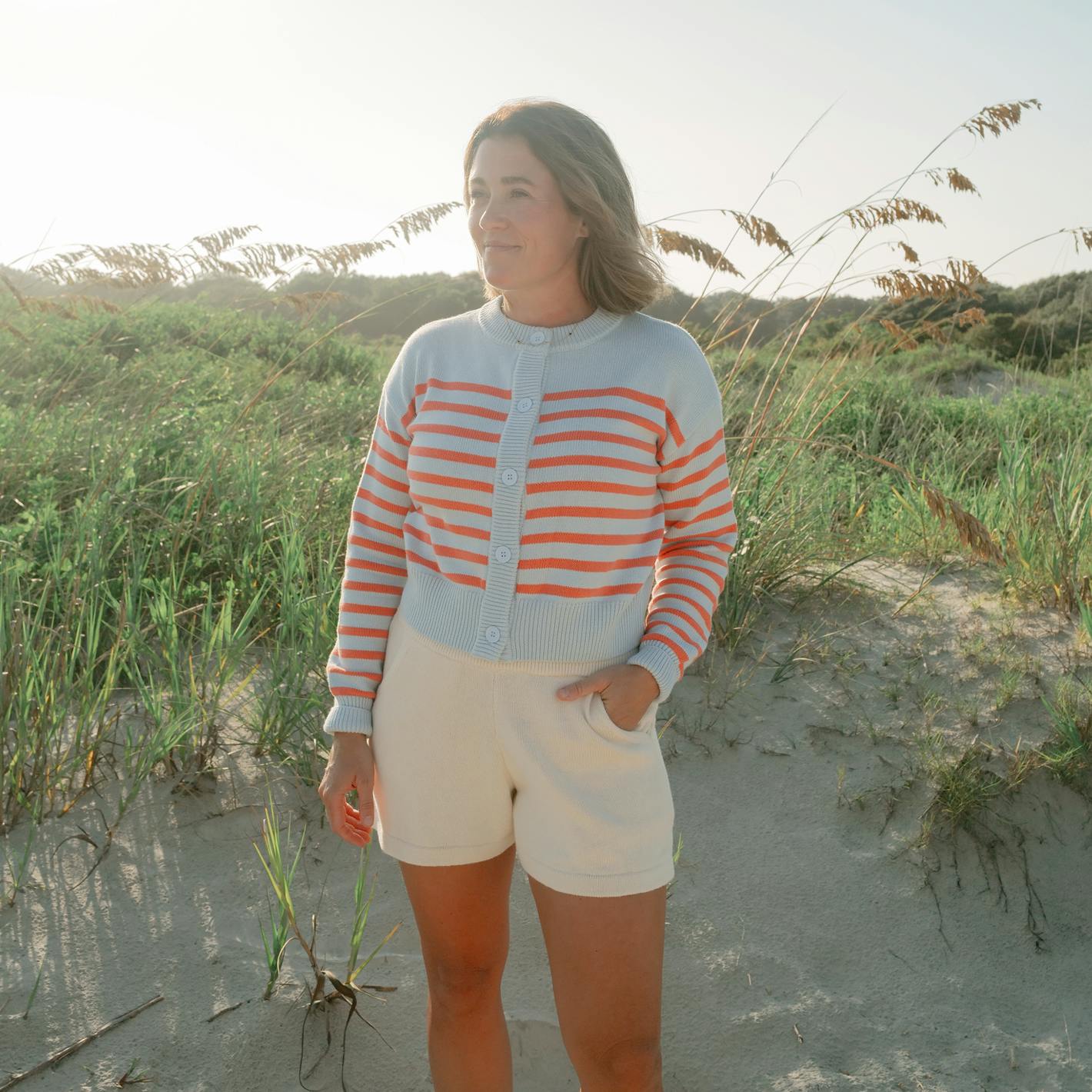 Women's Cream Knit Shorts