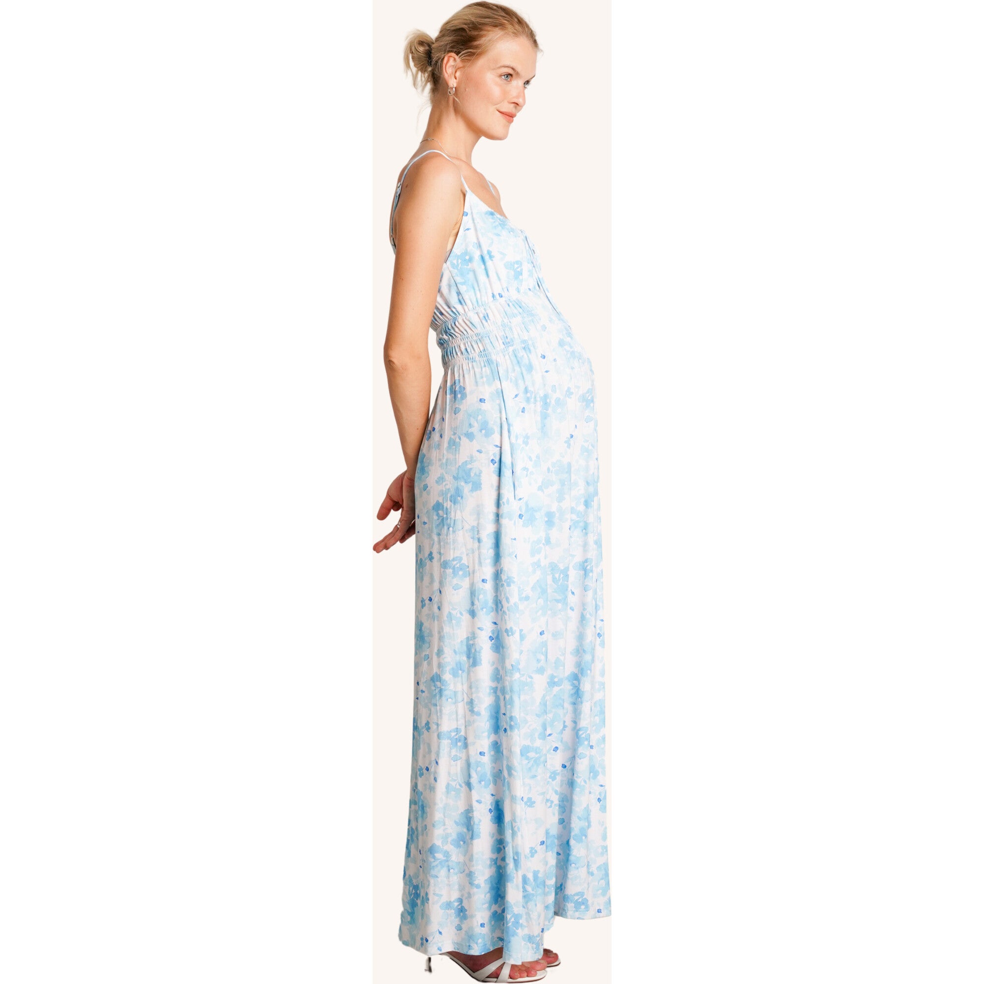 Capri Maternity Dress, Blue Floral