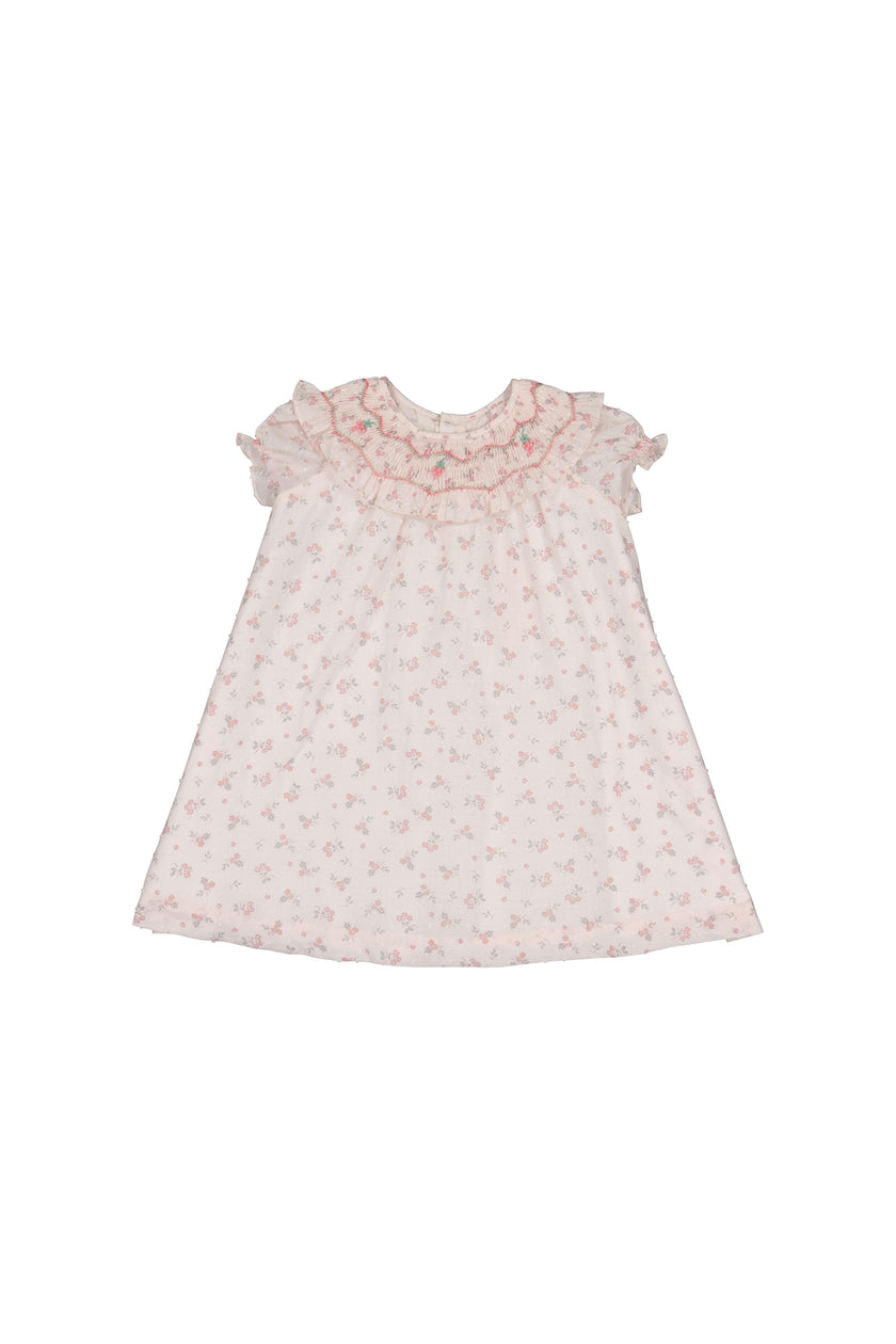 Myrtille Pink Floral Short Sleeve Bishop Dress