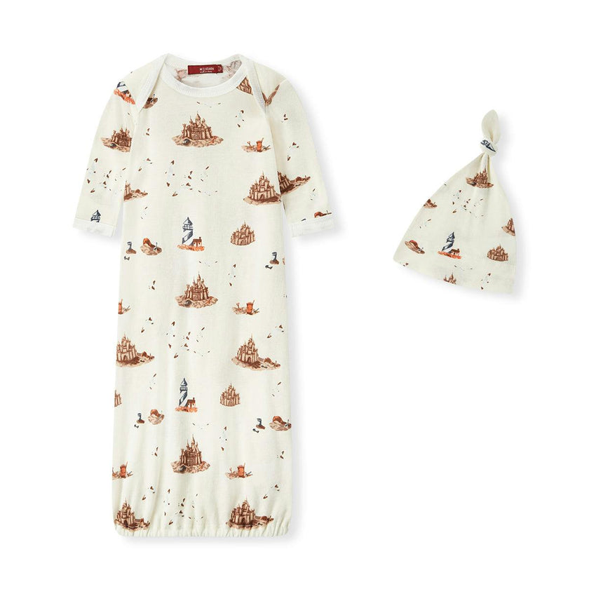 Sandcastle Organic Cotton Newborn Gown & Hat Set