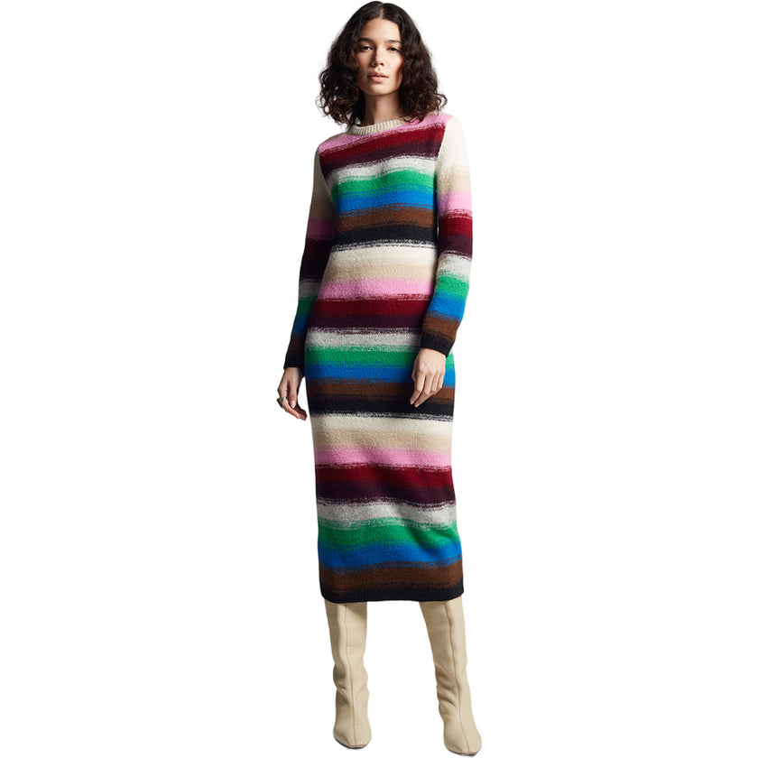 Women's Lydia Jersey Ribbed Crew Neck Long Sleeve Dress, Multi