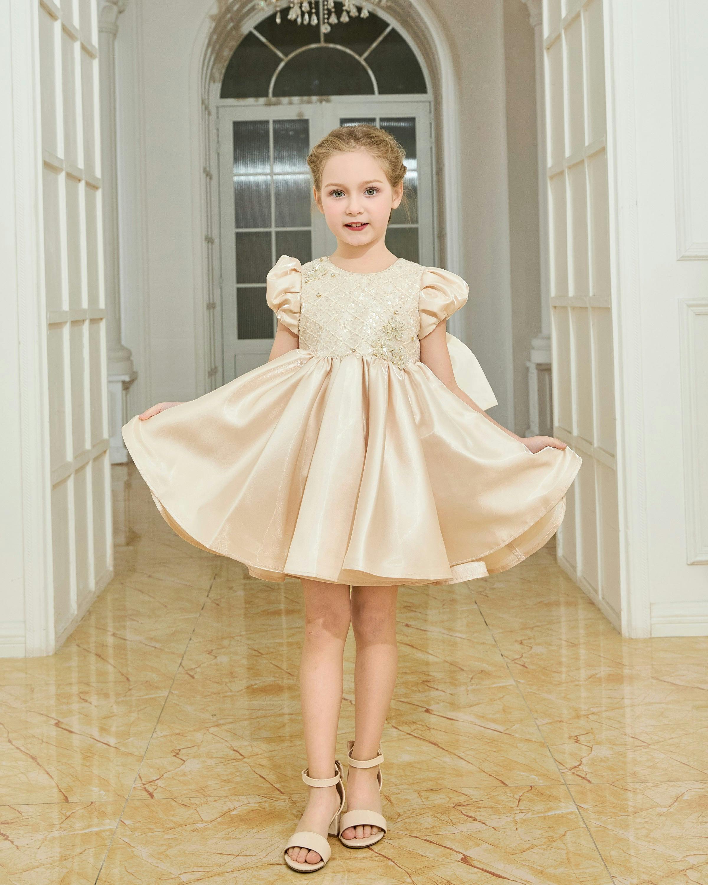 Champagne Altura Satin Bow Occasion Dress