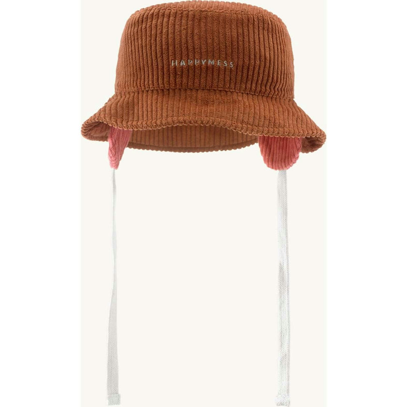 children's corduroy hat - cocoa + pink blush