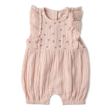 Organic Embroidered Ruffle Romper - Blush