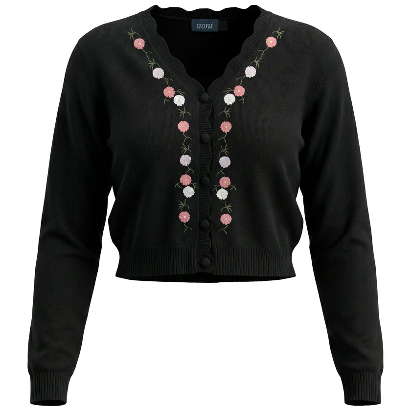 Floral Embroidered Knit Cardigan