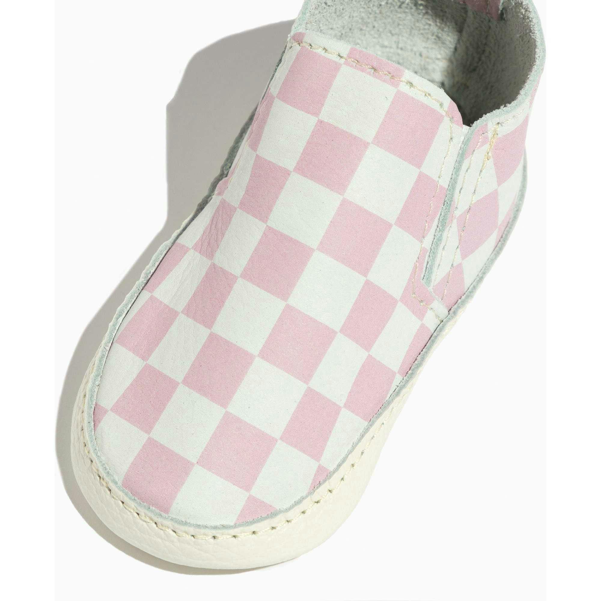 Petal Pink Check Slip On Baby Shoe