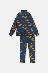 Two Piece Thermal Underwear Grey and Blue Dinosaur Print
