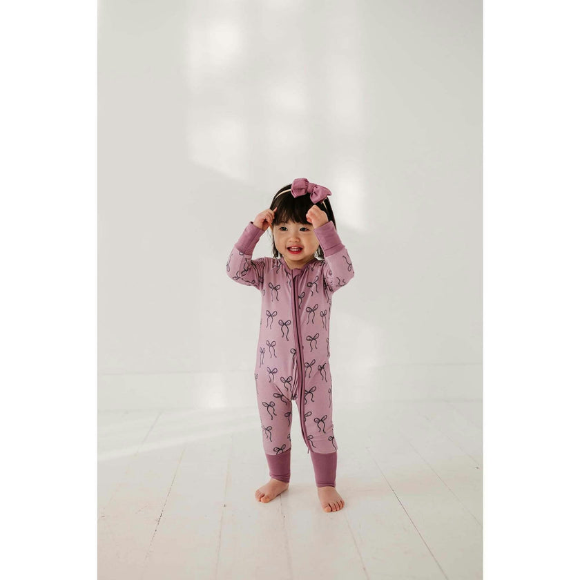 Long Sleeve Zip Romper Hair Bow