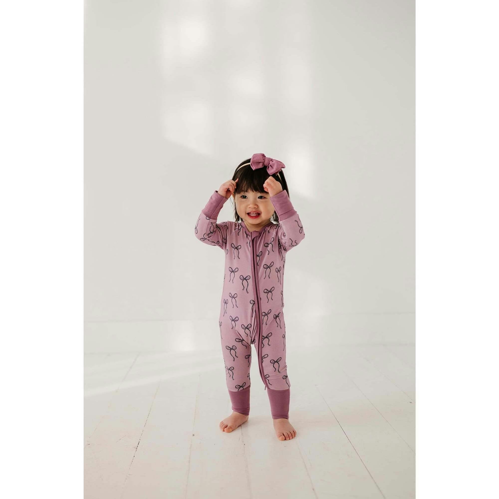 Long Sleeve Zip Romper Hair Bow