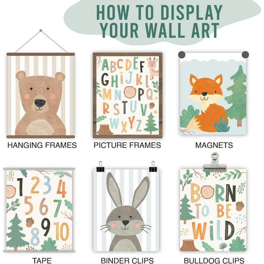6-Piece Woodland Girl Baby Closet Dividers & 6-Piece Nursery Wall Art Prints Baby Shower Gift