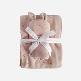 Pique Blanket and Bunny Lovey Gift Set - Blush