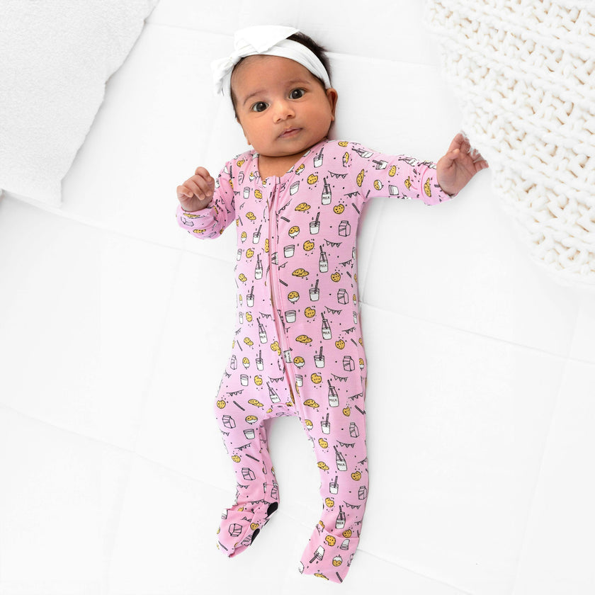 Milk and Cookies Pink Bamboo Convertible Footie